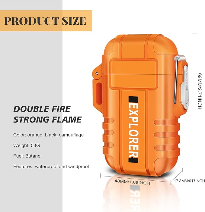Torch Lighter, Double Jet Flame, Waterproof, Windproof, Refillable Butane Gas Lighters for Survival, Camping, Hiking, Grill