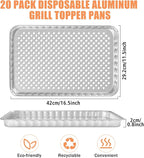 SafBbcue Disposable Grill Toppers 20-Pack Disposable Aluminum Foil Grill Topper Pans BBQ Grill Grate Liners for Outdoor Cooking & Camping Prevents Food from Sticking or Falling Through The Grill