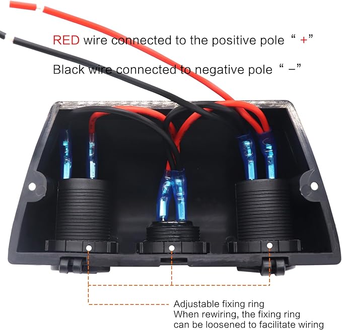 12-24 V Multifunctional 3 Hole Tent Type Car Modification Socket Female Power Outlet Adapter Dual USB Charger Red LED Digital Display Voltmeter Outlet for Automotive Marine Boat