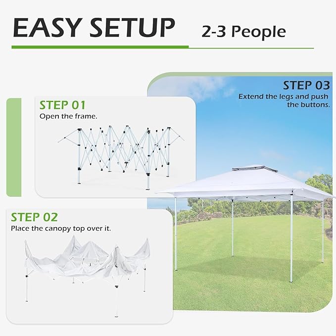 ECOTOUGE 12FT Pop Up Tent, Instant Shelter Canopy Tent with Carrying Roller Bag, Gazebos on Clearance, Pop Up Gazebo with Waterproof and UV Resistant for Garden, Grill and Backyard (White)