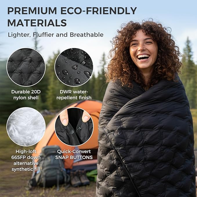 ATEPA Wearable Sleeping Bag, Recycled Warm Winter Camping Blanket Wearable Poncho for Outdoor, Stadium Sports Women Men