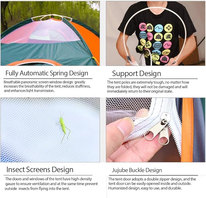 2 Person Instant Pop Up Lightweight Camping Tent, Outdoor Easy Set Up Automatic Family Travel Tent,Portable Backpacking Ultralight Waterproof Windproof Anti-UV Sun Shelter Tent…