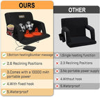 Heated Massage Reclining Stadium Seat, Bleacher Chair with 10000mAh Portable Bank, 6 Reclining Positions for Camping, Games & Sports