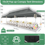 COBIZI Canopy Tent 10x30 Pop Up Canopy with 8 Removable Sidewalls Party Tents for Parties Wedding Patio Commercial Waterproof and UV50+ Ez Outdoor Instant Gazebo with Roller Bag & 4 Sandbags(Grey