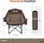 Overmont Oversized XL Camping Chair for Adults - 400lbs Support Heavy-Duty Padded Folding Chair with Side Pocket Cup Holder Cooling Bag for Outdoor Sports Garden Beach Fishing Lawn - Khaki