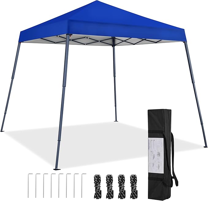 Yaheetech Instant Canopy Tent, 10x10 Slant Leg Easy Outdoor Pop up Canopy, Folding Portable Gazebo Instant Shelter Tent with Backpack for Garden/Camping/Party, 10x10 Base 8x8 Top, Blue