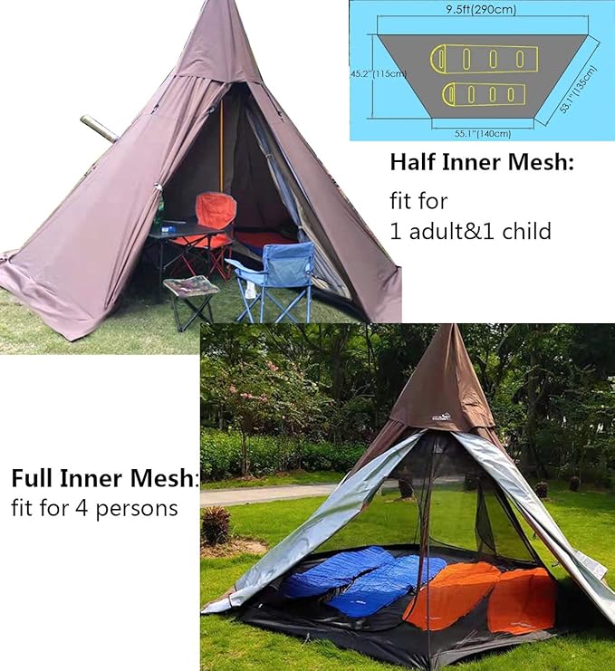 WINTENT 4 Season Waterproof Teepee Tent Yurt with Stove Jack for Adult Camping Hiking, Height 7.8FT/240CM