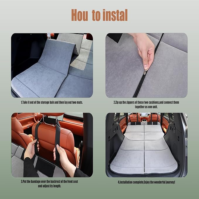 Car Air Mattress Upgrade from Non-Inflatable Foldable Mattress, 75.6"x51.2" Car Bed with Storage Bag, Portable Thickened Sleeping Mattress for Camping, Travel, Beach, Fits Most SUVs (Gray)