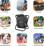 Kikerike Backpack Stool Cooler Chair Heavy Duty 300 LBS Max Load Portable Lightweight Folding Fishing Cooler for Camping Hunting Fishing - Black