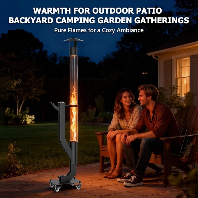 yoyomax Pellet Patio Heater, Outdoor Wood Pellet Fire Pit, Portable Rocket Stove with Ash Tray and Rain Cap for Backyard Camping Garden Balcony, PH08PRO