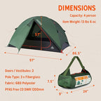 Kelty Wireless Freestanding Camping Tent, 2 4 or 6 Person Size, Huge Interior and Peak Height, Intuitive + Easy to Pitch, Color Coded Setup