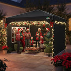 COBIZI 10x10 Pop Up Canopy Tent, Outdoor Party Tent with 3 Sidewalls, 1 Person Easy Set up, Tents for Parties with Fluorescent Strip & 4 Sandbags, Waterproof UPF50+, 3 Adjustable Height, Black