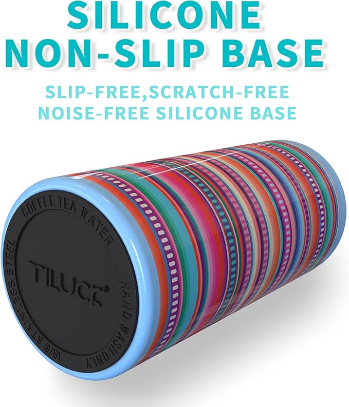 TILUCK Skinny Can Cooler for Slim Beer & Hard Seltzer, Stainless Steel, Doucle-Walled Stainless Steel Insulated Slim Cans, Standard 12 oz (Colorful Stripes)