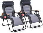 Sophia & William XXL Zero Gravity Chair Set of 2, Oversized Gravity Recliner Lounge Chair Outdoor Gravity Chair with Free Cup Holder, Supports 400 LBS (Grey)
