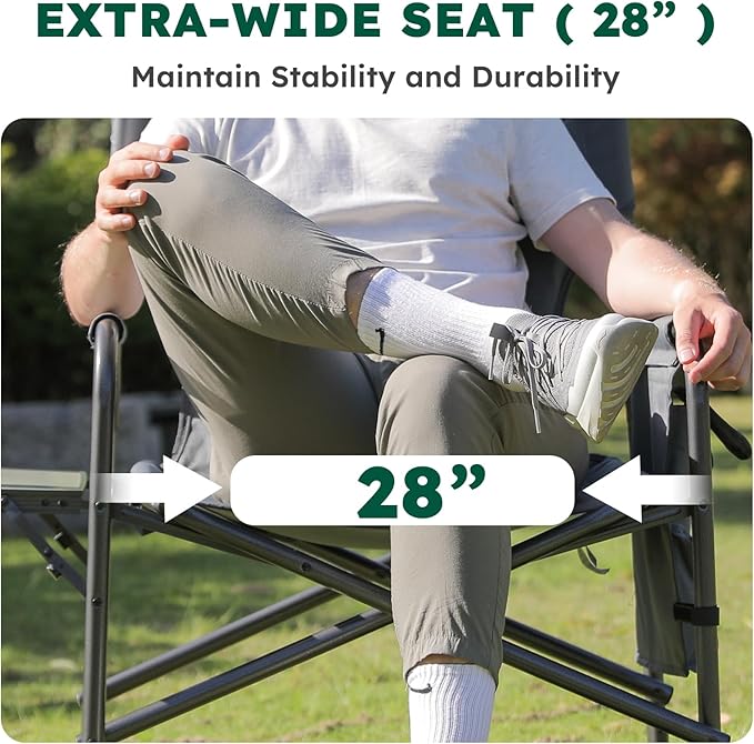Oversized Directors Camping Chair Support 600 LBS, Heavy Duty Folding Outdoor Chairs with Detachable Side Pocket and Adjustable Side Table for Outside Beach,Lawn,Fishing (Black)