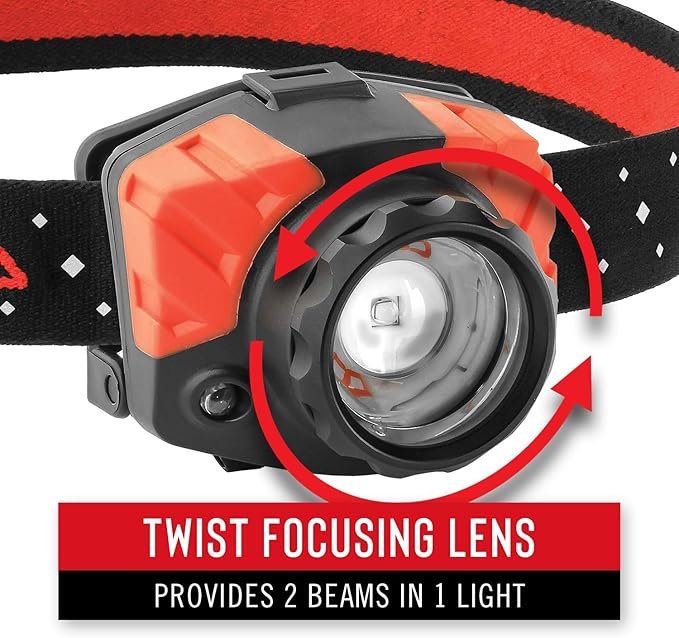 Coast FL85 615 Lumen Dual Color Pure Beam Focusing LED Headlamp with Twist Focus Hinged Beam Adjustment, Hard Hat Compatibility and Reflective Strap, Red