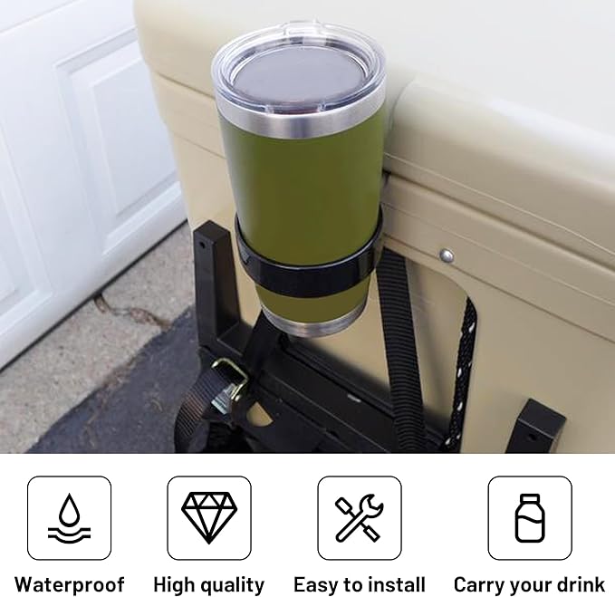 Cooler Beverage Holder, Cooler Cup Holder Compatible with YETI Tundra Coolers, Compatible with RTIC Coolers, Cooler Accessory, Medium, Black