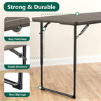 Folding Table 4ft - Heavy Duty Fold-in-Half Plastic Table with Adjustable Height, Portable Utility Tables with Steel Legs for Indoor, Outdoor, Picnic, Camping, Dining, Party (Khaki)