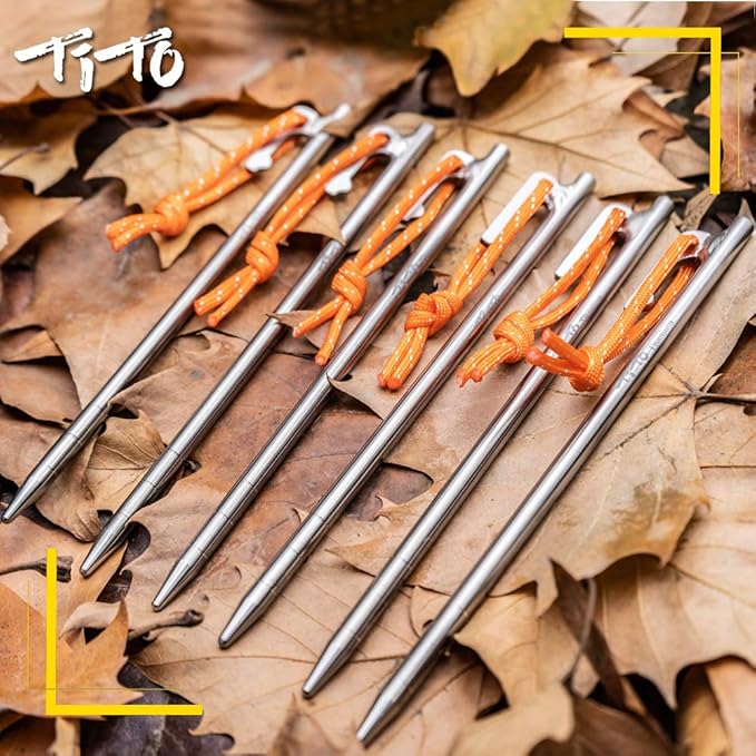TiTo Titanium Tent Pegs Stakes Lightweight Snowfield Grassland Heavy Duty Tent Nails for Outdoor Camping Hiking and Plant Support Garden Stakes 4pcs/6pcs (7×200mm-4pcs)