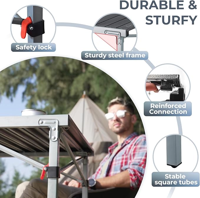 KingCamp Oversized Camping Folding Chair, Heavy Duty 450 LBS with Folding Camping Table, Aluminum Roll-Up Camp Table for 6-8 Person