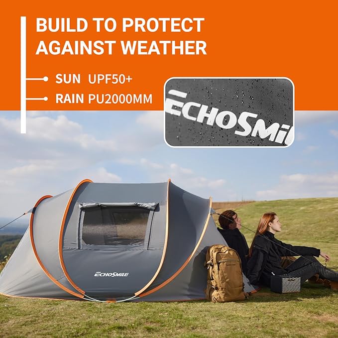 EchoSmile Instant Pop Up Camping Tent, 2/4/6 Person, Easy Setup Tent, Water Resistant Dome, Portable with Carry Bag
