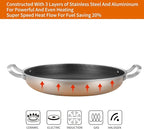 Tri-Ply Stainless Steel Paella Pan Large Saute Pan with Lid (Stainless Steel, Hybrid 12INCH)