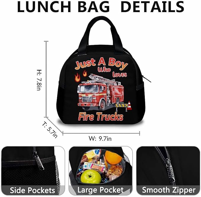 Backpack for Kids Boys, Set of 3 Fire Truck School Backpacks Matching Combo for Children Truck Lovers, Large Capacity Bookbag with Pencil Case Set Bundle for Travel Camp School