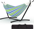 Double Hammocks with Stand for Outside, Portable Space Saving Heavy-Duty Steel Stand for Indoor Outdoor Patio with Carrying Bag, 450 lbs Capacity