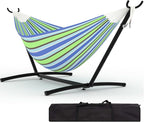 Double Hammocks with Stand for Outside, Portable Space Saving Heavy-Duty Steel Stand for Indoor Outdoor Patio with Carrying Bag, 450 lbs Capacity