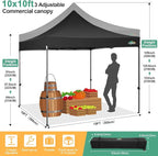 COBIZI 10x10 Pop Up Canopy Tent with 4 sidewalls Commercial Heavy Duty Canopy UPF 50+ All Weather Waterproof Outdoor Canopy Wedding Tents for Parties Gazebo with Roller Bag, Black (Windproof Upgraded)