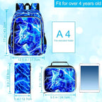 3Pcs Wolf Backpack for Boy, 17" Lightning Bookbag for Elementary Preschool Kindergarten, Kids School Backpacks with Lunch Box (Blue)