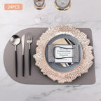 Antique Charger Plates Set 13'' Round Embossed Dinner Plate Chargers Plastic Elegant Floral Plates for Dinner Wedding Party Event Table Kitchen Decoration 24PCS (Rose 24Pcs)