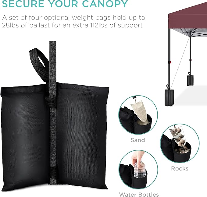 Best Choice Products 10x10ft Pop Up Canopy Tent, Outdoor Shade, 1 Person 1 Minute Set Up, Carry Case, 4 Weight Bags - Burgundy