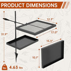 ABSCONDO Height-Adjustable Campfire Grill grate, Swivel Fire Pit Grilling Grate, Heavy Duty Portable Over Fire Cooking Grate with Handbag for Outdoor Camping Hiking Backpacking and Family Gatherings