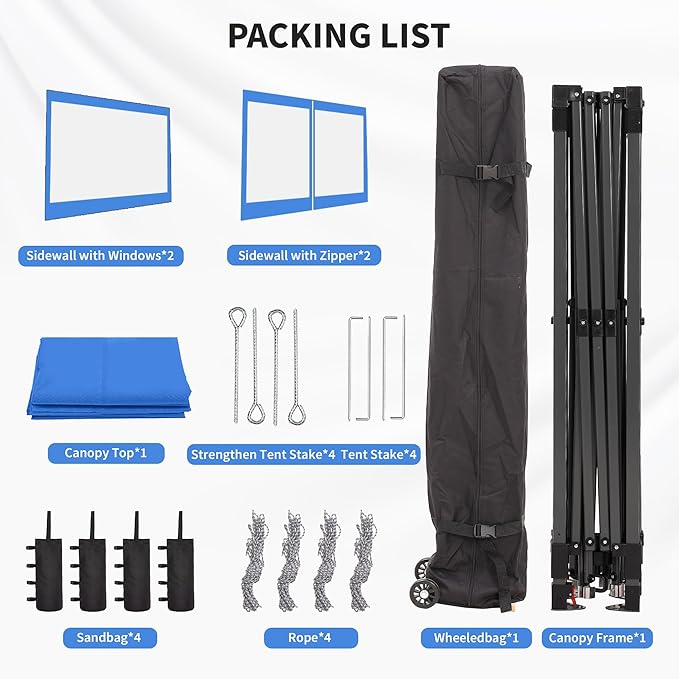 GDY 12x12FT Outdoor Pop Up Canopy Tent with One Push Setup, Easy Setup Gazebo with 4 PVC Transparent Sidewalls for Patio, Parties, Camping, Blue