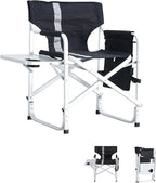 400LBS Heavy Duty Camping Director Chair - Lightweight Aluminum Frame with Foldable Side Table, 600D Oxford Seat & 3 Storage Pockets, Portable for Camping,Sports,Indoor/Outdoor Adults Use