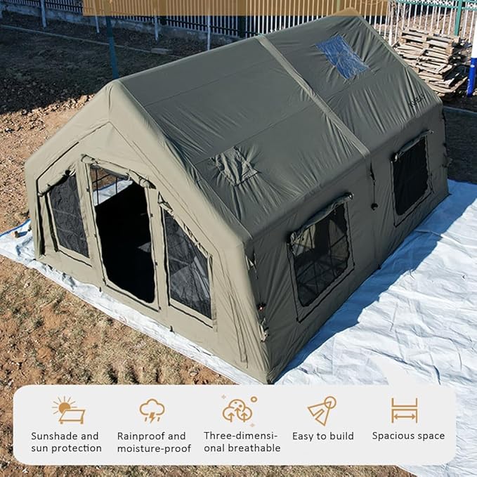 4 Season Inflatable Camping Tent with Separate Living and Sleeping Area,3000mm Waterproof Pop-Up Tent with Pump and Stove Jack Hole,4-6 Person Glamping Tent