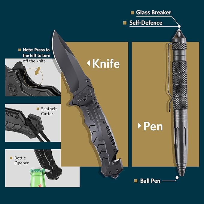 Gifts for Christmas Survival Kits for Men Dad Husband Him, 13 in 1 Survival Gear and Equipment Tactical Tools for Camping Hiking Hunting Outdoor Adventure, Cool Birthday Idea