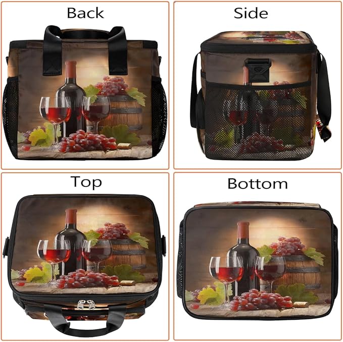 Grapes Wine Soft Cooler Bag Insulated Lunch Box for Men & Women, Large Leakproof Lunch Bag Portable Beach Cooler for Work, Picnic, Road Trips,Fishing, Travel, Camping,A-7