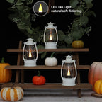 White Mini Lanterns Decorative 6-Pcs for Wedding & Ramadan, Eid, Small Elegant Lantern with LED Light for Western Cowboy Parties, Camping Baby Shower Birthday Party, Centerpiece Table