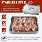 Stainless Steel Grill Prep & Serve Tray Set with Lids – Grill Carry System for Large Food Prep, Marinating Containers, Oven Roasting, and Serving (Grill Prep & Serve Tray Set #1)