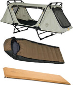 Kamp-Rite Anniversary Series 1 Person Tent cot with 20 Degree Outfitter Sleeping Bag and Self Inflating Sleeping pad for Camping Hunting Fishing 3 Piece Bundle Package (Tan)