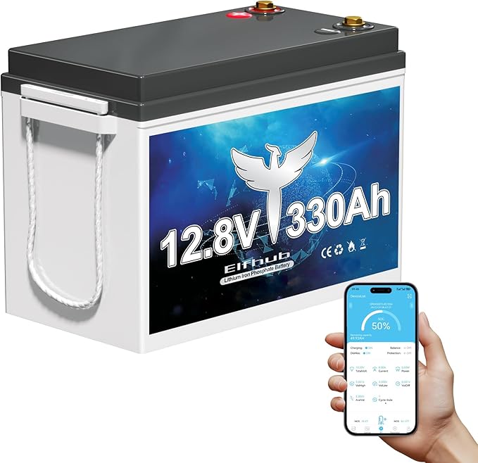 12V 330Ah Lithium LiFePO4 Battery, 200A BMS Rechargeable Lithium Iron Phosphate Battery, Up to 15000 Cycles, 4224Wh-Higher Energy Density, Perfect for Solar Energy Storage, Backup Power, RV, Camping