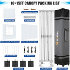 HOTEEL Canopy Tent 10x15 Heavy Duty Pop Up Canopy with Sidewalls, Party Tent with Roller Bag for Event Wedding, Upgraded Commercial Waterproof Instant Canopy, Thick Hexagonal Legs, UPF50+, White