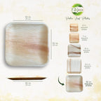 Raj Palm Leaf Plates 10" 100 Square Plates like Bamboo plates Disposable, Decorative Compostable Tableware for wedding, Lunch, Dinner, Birthday, Camping, Outdoor BBQ, Picnic