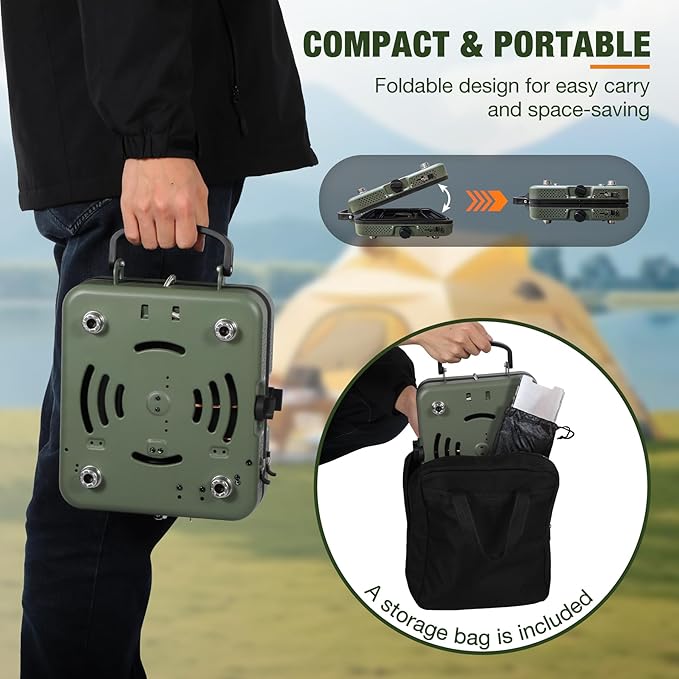 2 Burner Camping Stove with Windscreen, Portable Folding Gas Stove with 17200 BTU Adjustable Burners,12 Plates Foldable Aluminum Camping Stove Windshield, Suitable for Propane & Butane