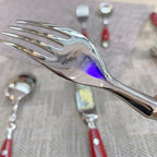 IKXO 16 Pieces Red Gum Wood Handle Silverware Set for 4, Exquisite Ergonomic Flatware Set Food-Grade Stainless Steel Cutlery Set, Tableware Eating Utensils, Mirror Finished, Dishwasher Safe…
