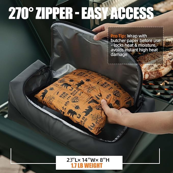 270° Opening BBQ Blanket for Resting Meat, Insulated Leak-Proof Meat Resting Bag for Brisket Pork Turkey, Smoker Accessories for Kitchen Camping Party, Anniversary Birthday Gifts for Men Dad Husband