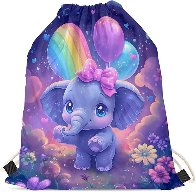 Upetstory Elephant Drawstring Backpack Lightweight Draw String Bag Cinch Sack Pack School PE Kids Bags Travel Storage Pouch for Gym Traveling Yoga Outdoor Sports Active Exercise Fitness