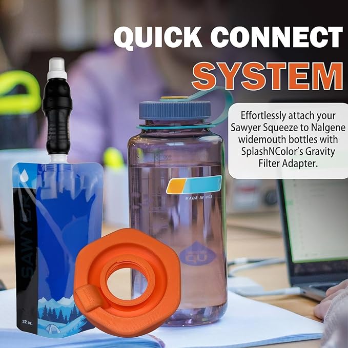 Compatible with Nalgene Wide Mouth Bottles, Water Filter Adapter for Sawyer Squeeze - Water Filtration fixtures for Camping & Hiking.Leak-Proof, Fast Connect-Perfect for Outdoor Adventures (Orange)